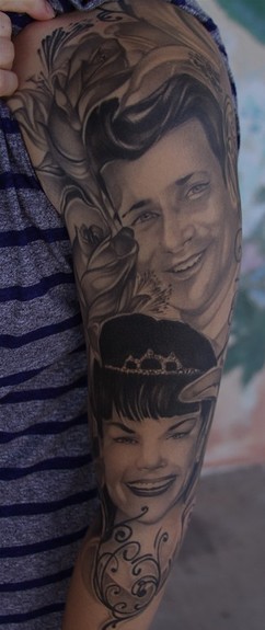Mike Demasi - Grand parents black and gray portrait tattoos